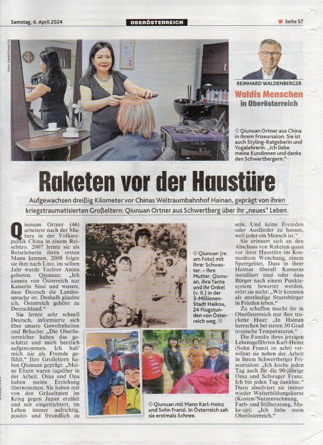 Bericht in Kronenzeitung über Werdegang von Qiunuan Ortner